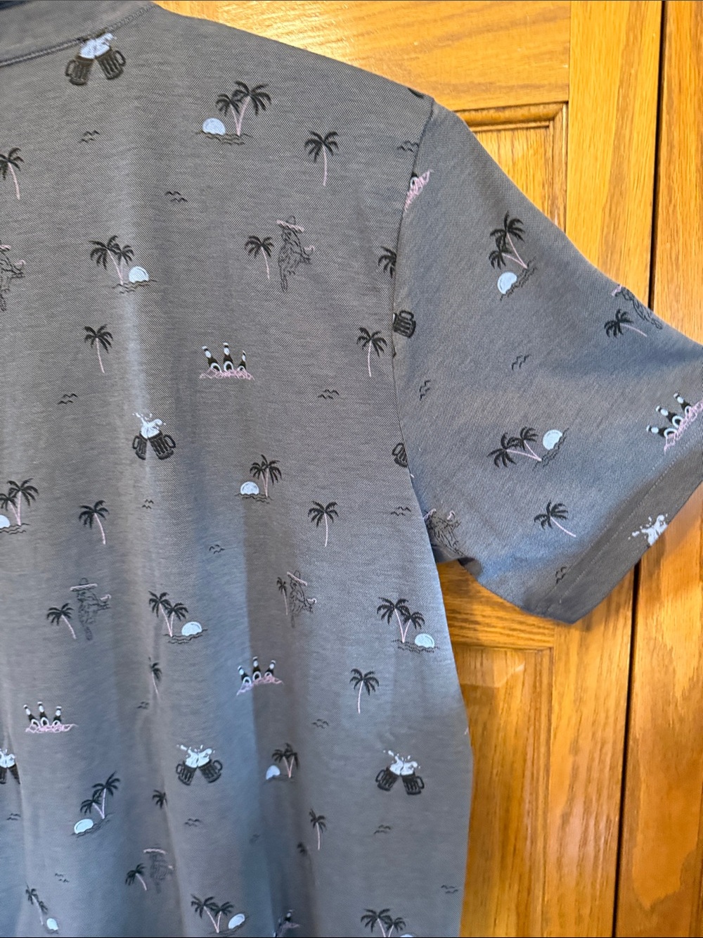 Travis Mathew Gray Palm-Print Polo with Light Blue Accents-Large - Picture 9 of 12